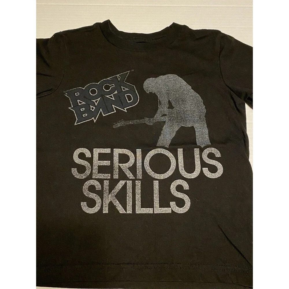 Rock Band Rare T-Shirt Kids Youth XS Black Logo Graphic Band Tee Serious Skills